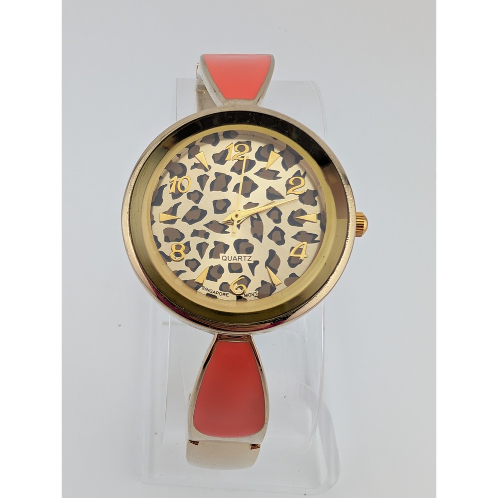 Mixit "Safari Chic" Watch Women 32mm Case Leopard Dial Bangle Band- New Battery